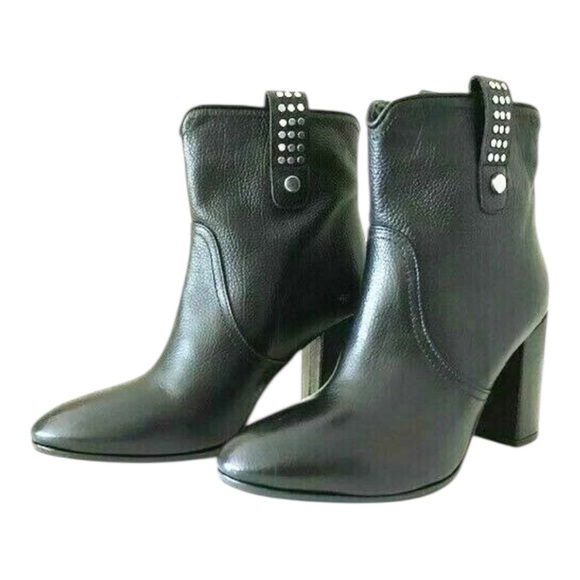 NAPOLEONI Pebbled Leather Western Ankle Boots Black Block Heel EU38 US8 NWOT - Picture 1 of 6